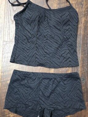 St. John's Bay Black Swim Tankini Two Piece  Set